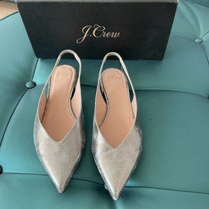 J. Crew V-Shaped Slingback Ballet Crinkle Metallic Leather Flats